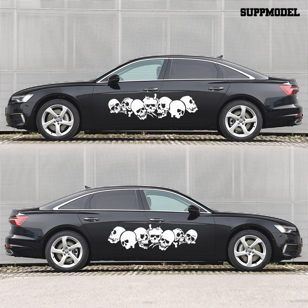 Car 2Pcs Stiker Decal Motif Tengkorak Bahan PVC Untuk Dekorasi Pintu Mobil