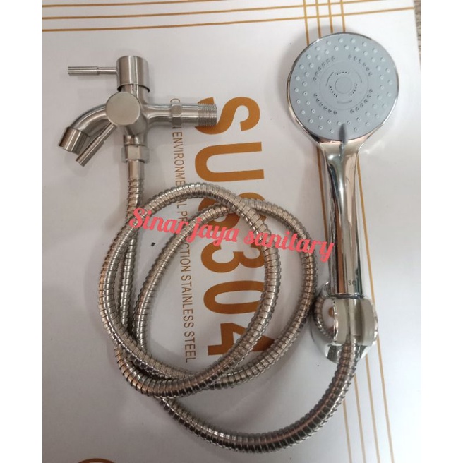 Paket hand shower stainless / hand shower stainless + kran cabang