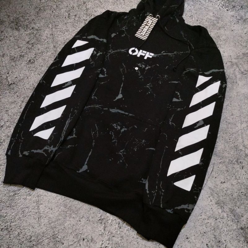 SWEATER HOODIE OFF WHITE MARBEL HITAM/PUTIH AUTHENTIC FULLTAG &amp; LEBEL