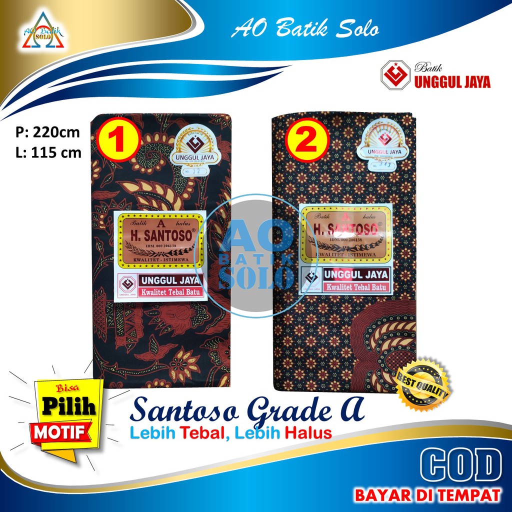 Kain Batik Jarik, Batik H Santoso Grade A Sogan, Batik Halus, Tebal, Kain Panjang
