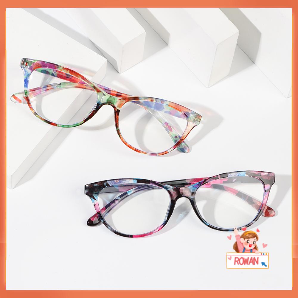 ROW Women Reading Glasses Comfortable Eye Protection Anti-Blue Light Eyeglasses Portable Elegant Fashion Flowers Vintage Ultra Light Frame/Multicolor