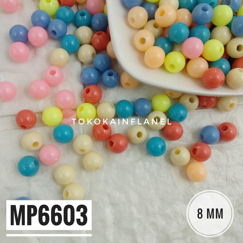 MP6603 Mote Kapur / Manik Bulat Plastik Warna Pastel Uk 8mm (1 Bks isi 50 Butir)