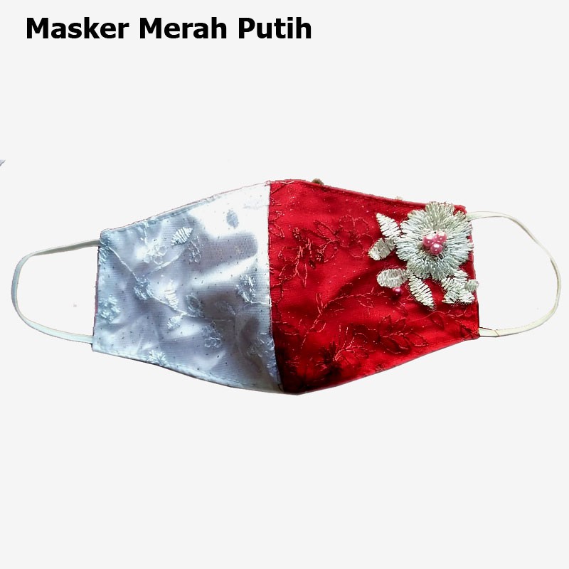 Masker Brokat Masker Hias Satin Merah Putih