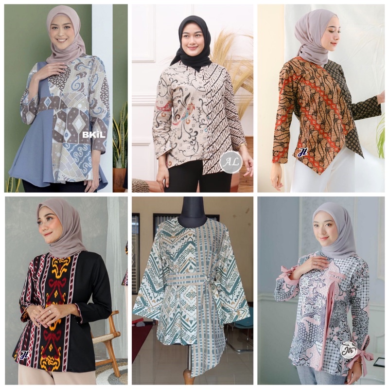 baju batik wanita blouse atasan batik wanita terbaru 2022 baju kerja kantor lengan panjang