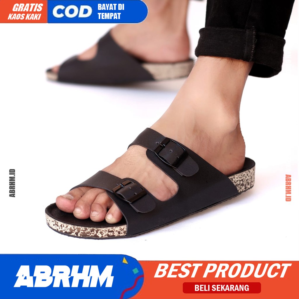 ABRHM x TASLIM Sandal Slide Pria Sandal Slop Pria Kulit Pu Sendal Selop Cowok / Cowo Kekinian