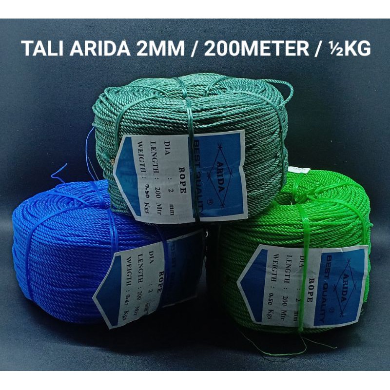 TALI ARIDA 2MM 200METER ½KG BEST QUALITY TALI JEMURAN TALI KUAT TALI PLASTIK ARIDA TALI 200METER