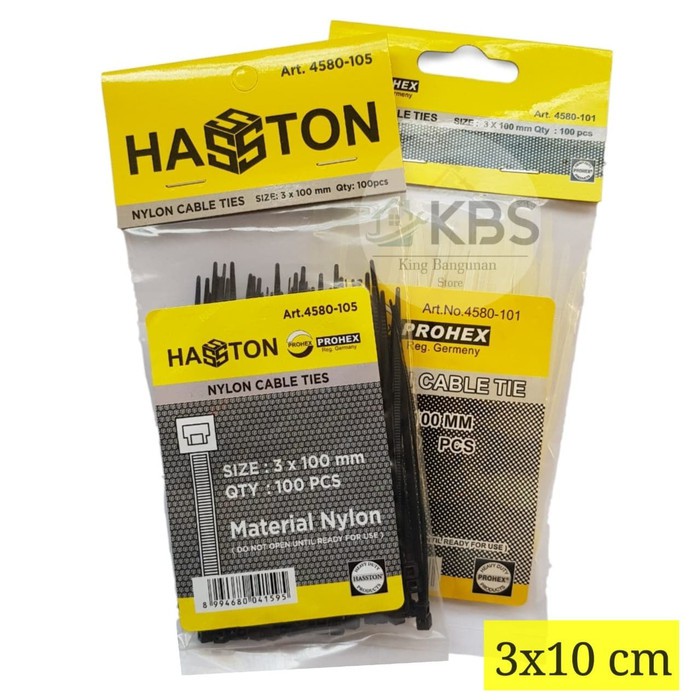 Kabel Ties Hasston 3 x 100mm Hitam / Nylon Cable Ties 3x100mm 4580-105