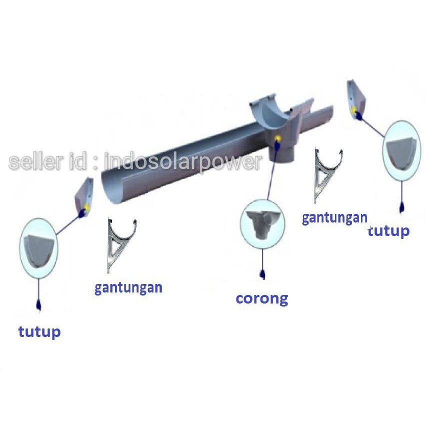 Talang air PVC LANGGENG 8&quot; 8 inch harga per 1 m meter 1/2 lingkar Lingkaran bulat untuk atap genting