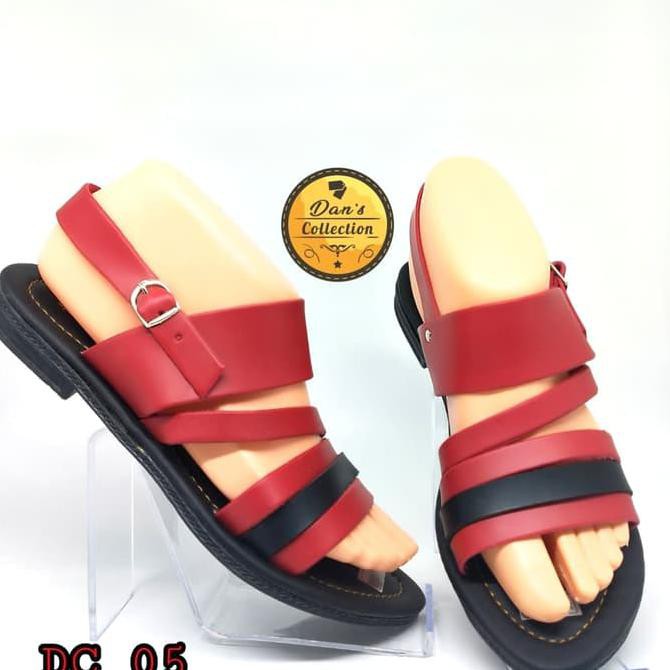 Pengiriman Cepat sandal wanita sandal flat teplek tali DC 05 merah - Merah, 38 MURAH