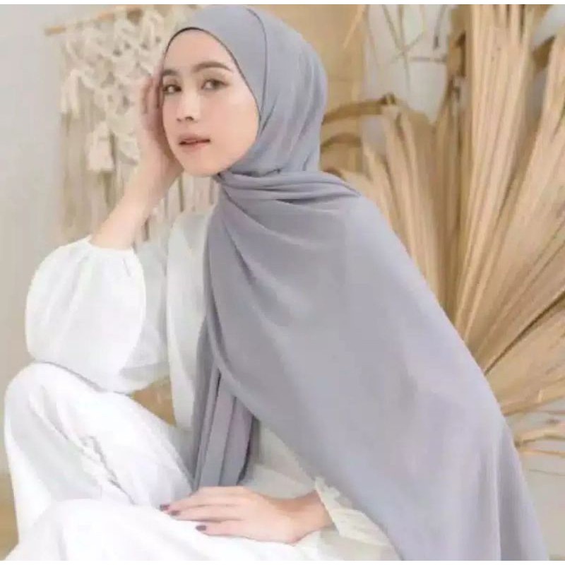 pashmina ceruty babydoll  polos warna Abu muda by Khazanah hijab