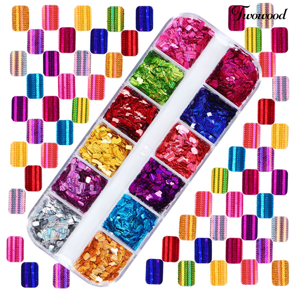 12 Grids Glitter Sequin Bentuk Persegi Panjang Portable Untuk Manicure