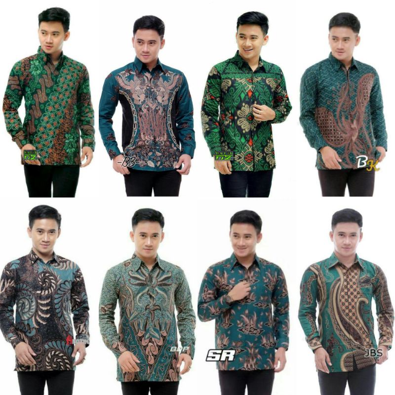 BATIK PRIA WARNA HIJAU- BATIK PRIA LENGAN PANJANG - Size M,L,XL,XXL