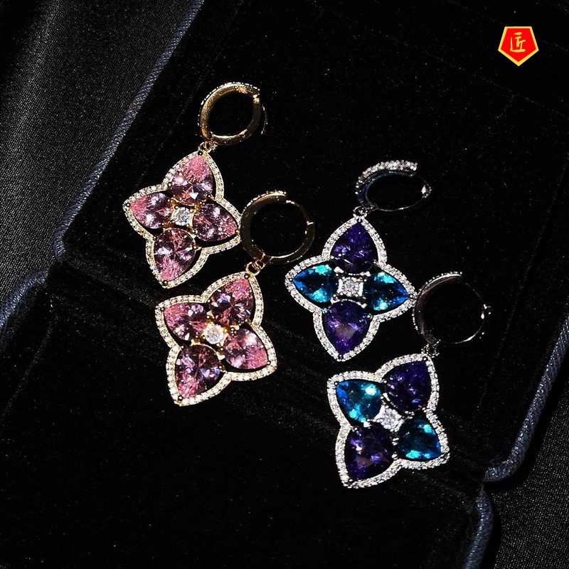 [Ready Stock]Vintage Pink Gemstone Flower Earrings