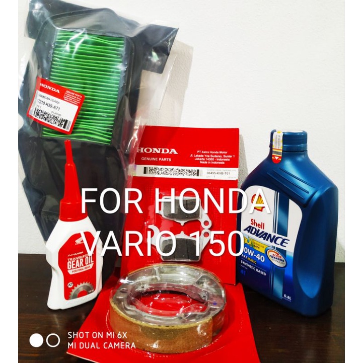 SALE!!! PAKET SERVICE RINGAN OLI SHELL AX7 SCOOTER 0.8L + AHM GEAR 120ML + F UDARA VARIO 150 + 1 SET KAMPAS REM DEPAN BELAKANG VARIO 150