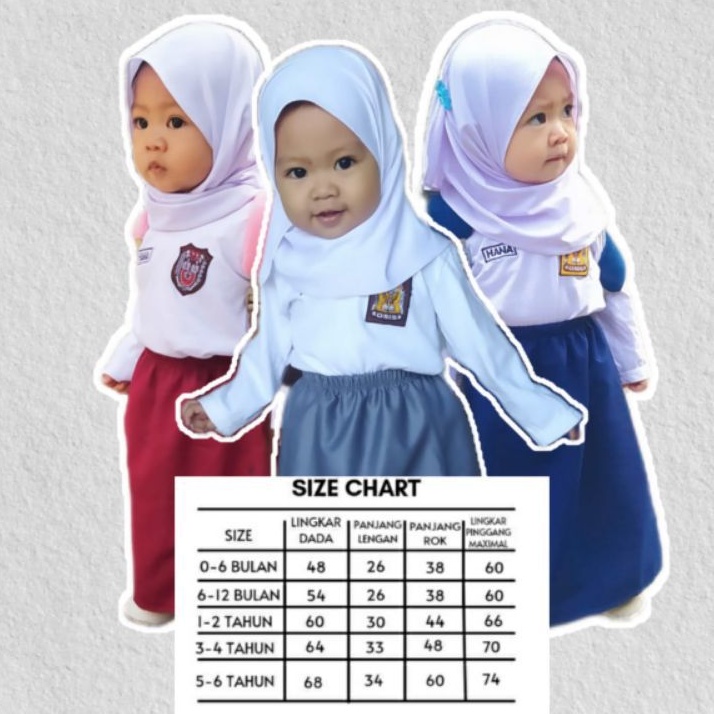 SERAGAM SEKOLAH BAYI MUSLIM / SEKOLAH / SERAGAM SEKOLAH / GRATIS NAMA ANAK /SERAGAM ANAK