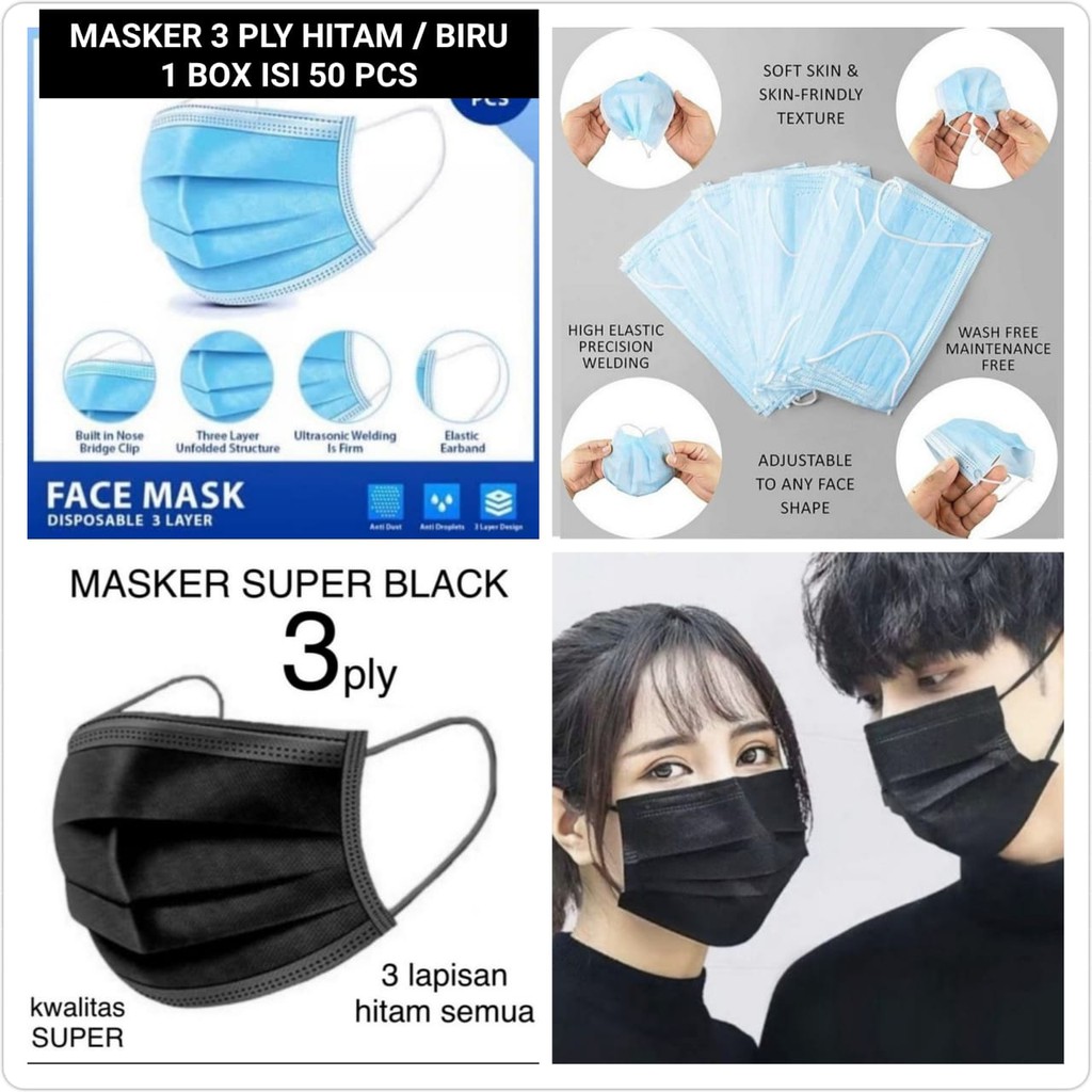 MASKER DISPOSABLE PROTECTIVE 3 PLY EARLOOP PER BOX ISI 50 PCS PREMIUM DAN MURAH