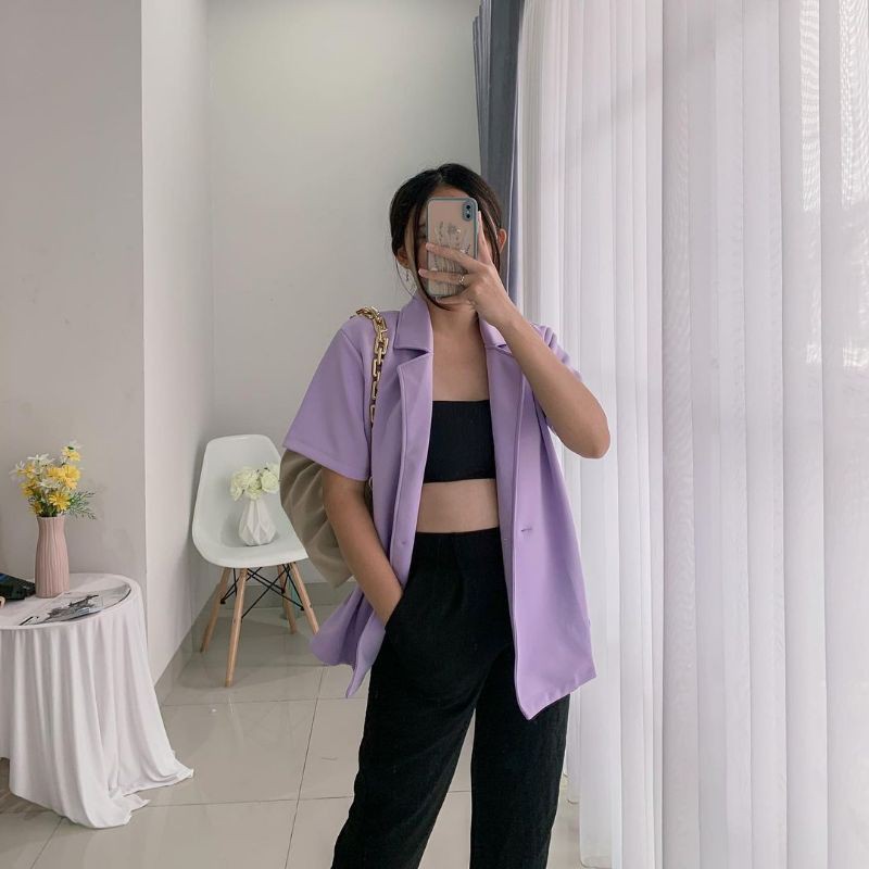 PAMELA BUTTON BLAZER - Blazer Wanita - Blazer Korea Lengan Pendek Blazer Formal Blazer Lilac Outer