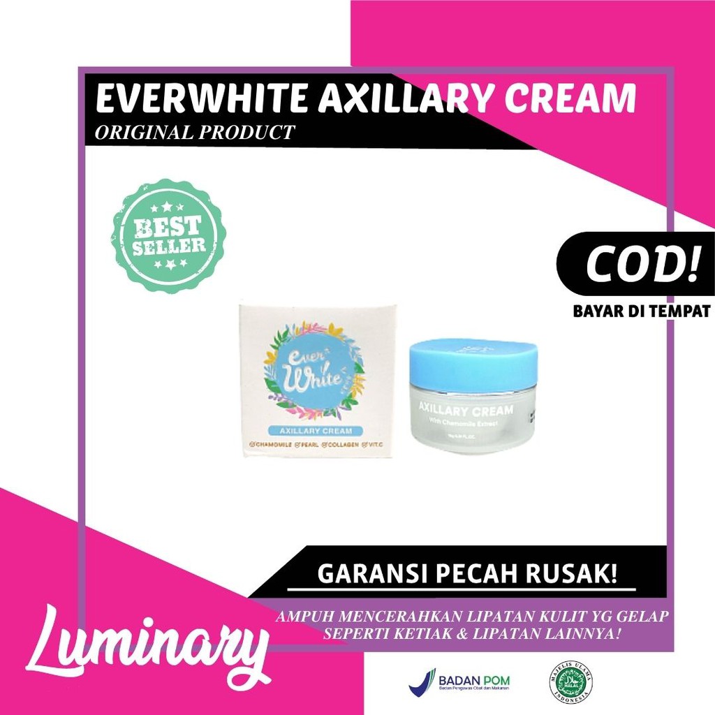 EVERWHITE SMOOTH AXILLARY CREAM - EVER WHITE BLUE KRIM UNDERARM BODY COLLAGEN CHAMOMILE PEARL BPOM