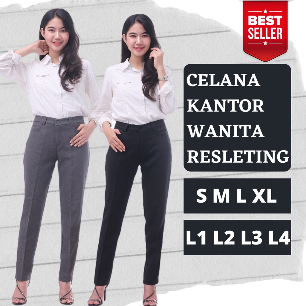 SLT Celana bahan kerja kantor formal wanita pinggang resleting/kancing merk dejifa ukuran S-5L