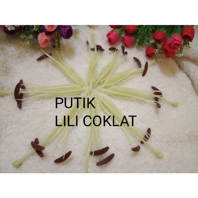 Putik lili coklat/putik lily/putik sari/putik kain stoking bahan bunga stoking nylon flower murah