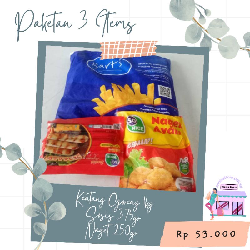 

ASO ♡ Paketan 3 Items (Paket Kentang, Sosis, dan Nugget)