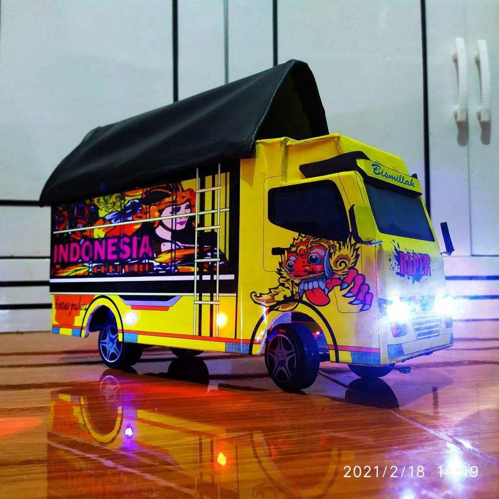MINIATUR TRUK TREK OLENG KAYU - CENTER + Lampu & terpal JUMBO 45 CM DAN 30CM