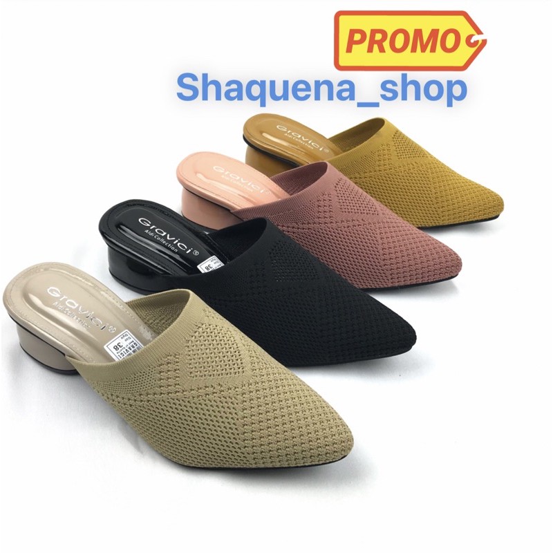 GRAVICI - Sepatu Slip On Mules Wanita Bahan Rajut Import AR 01