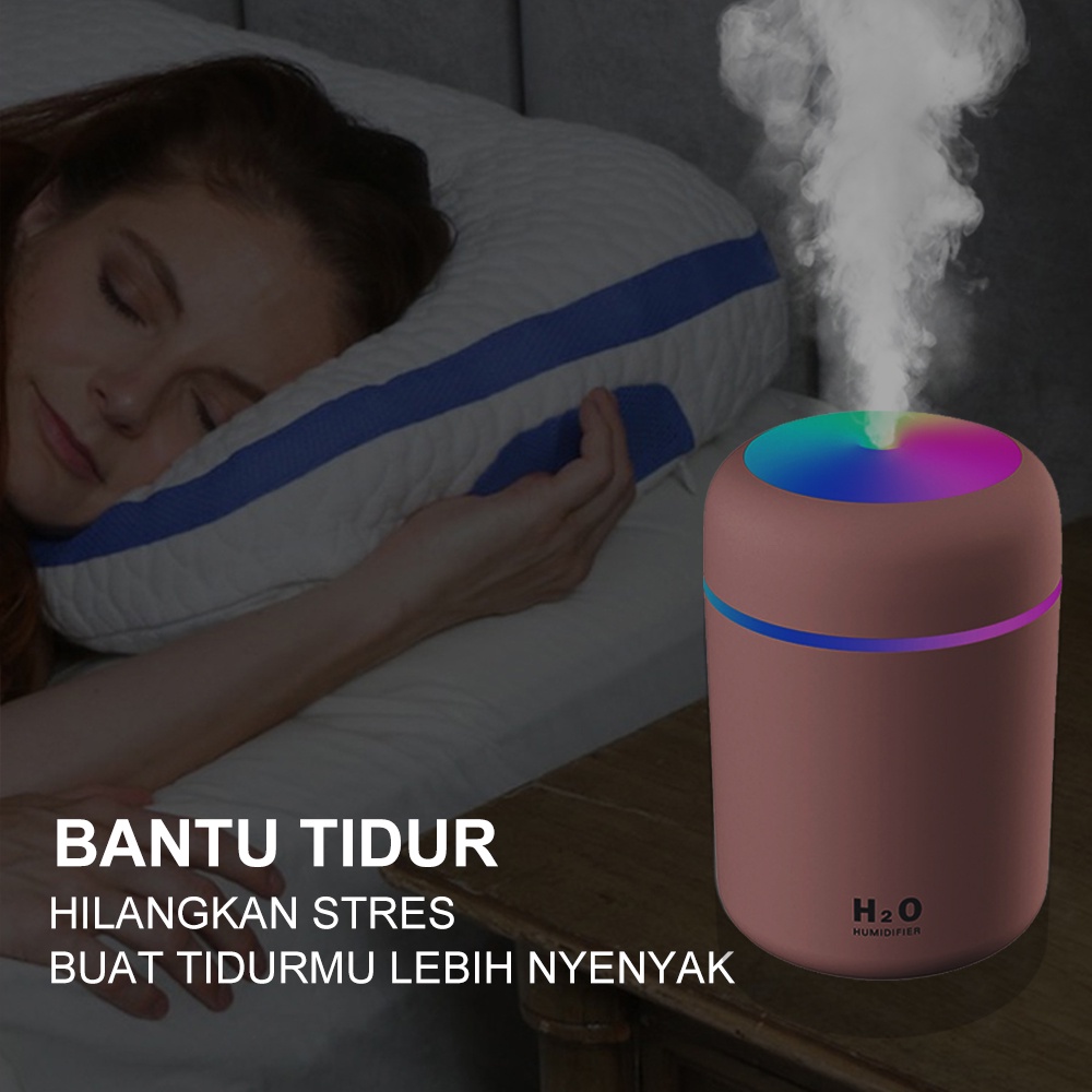 Humidifier Diffuser Berwarna-Warni LED Light Hening Purifier Pelembab Udara 300ML-5