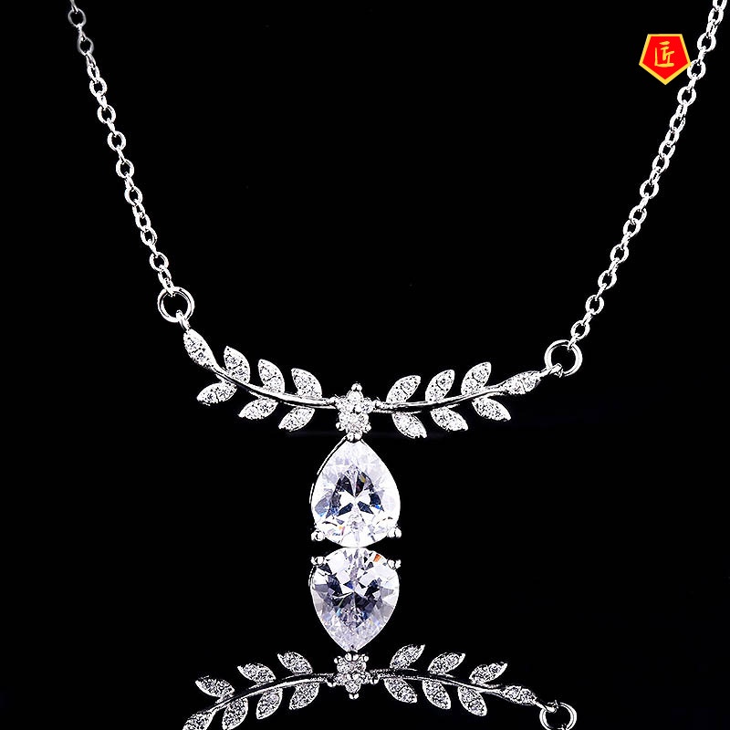 [Ready Stock]Luxury Olive Leaf Rhinestone Pendant Necklace for Women