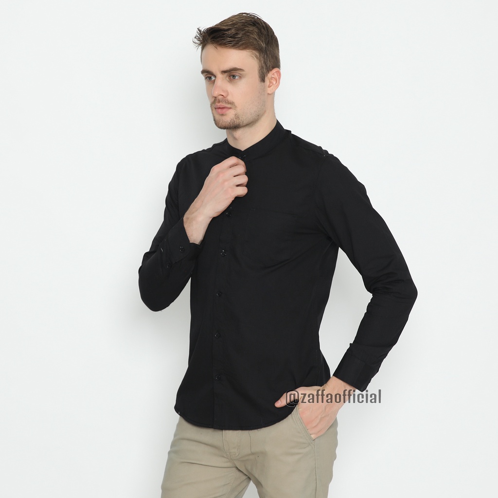 Zaffa Kemeja Polos Pria Lengan Panjang Pendek Shanghai Koko Formal Kerja Hitam Basic Shirt Slimfit Z-3021