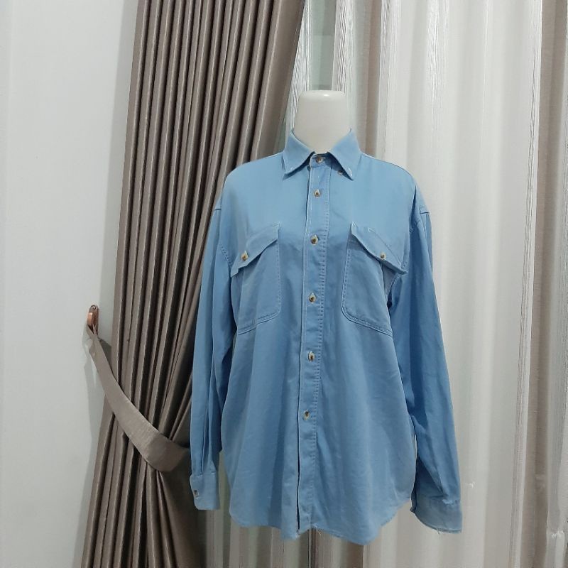 PRELOVED / THRIFT / SECOND KEMEJA UNISEX BLUE DENIM / BIRU MUDA SIZE FIY L - XL BRANDED LIKE NEW MUR