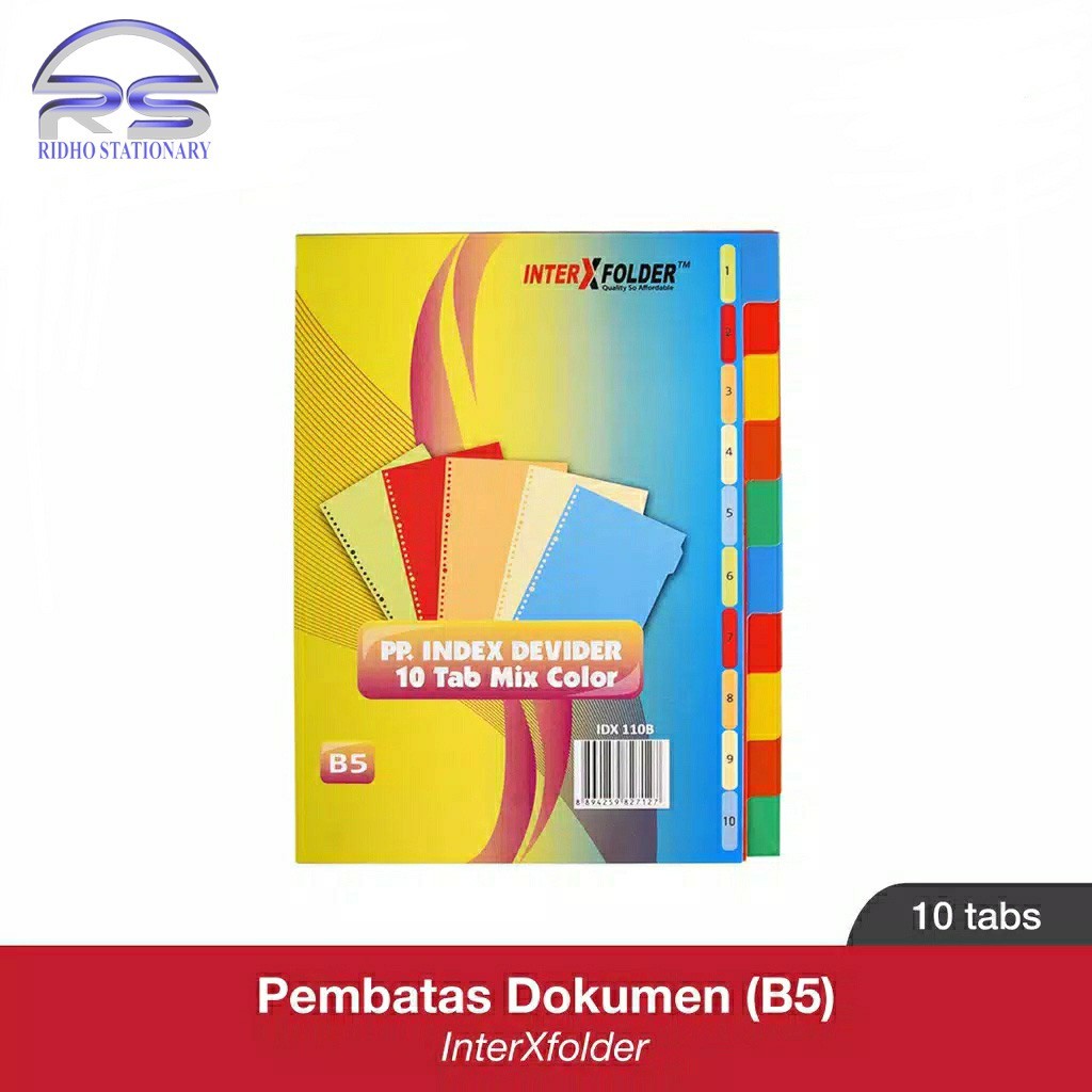 

(1 Pack) Pembatas Dokumen InterX Index Divider B5/10 Tab Mix Color