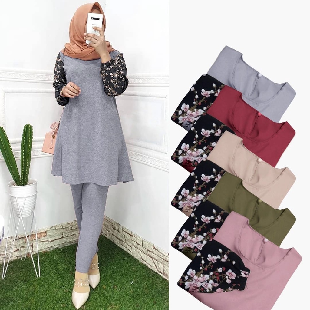 SET ELMA SETELAN BLOUSE MUSLIMAH JUMBO XL ONE SET WANITA 5 WARNA-3
