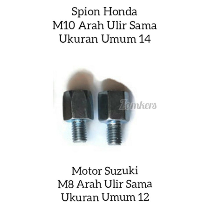 Sepasang Baut Sambungan Spion Honda Ke Yamaha Drat 14 Honda Ke suzuki Drat 12-2
