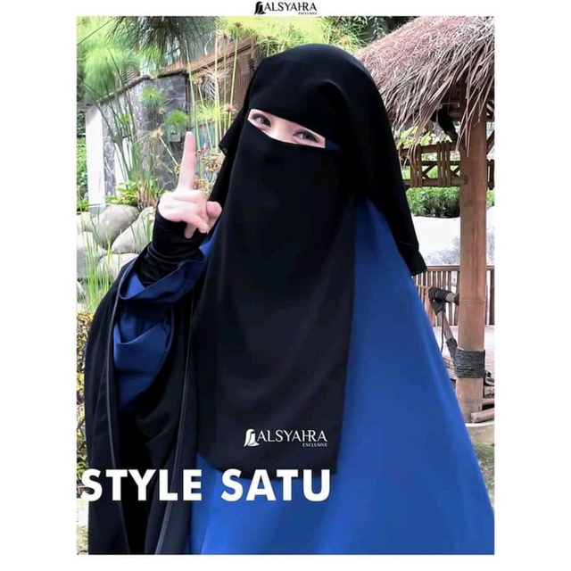 Niqab Yaman 2 Layer Sifon Jetblack Alsyahra Exclusive / Niqob Yaman 2 Layer / Niqob Yaman Murah