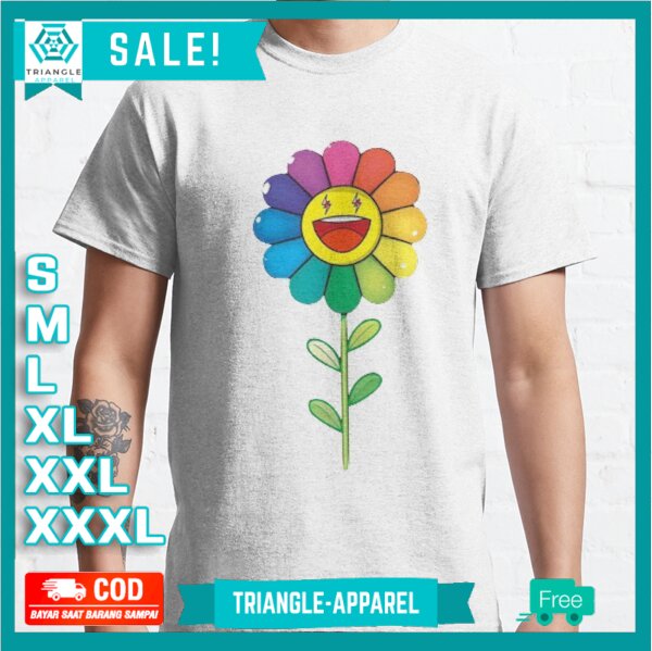 Baju Kaos J Balvin Takashi Murakami Rainbow Flower T-Shirt Premium