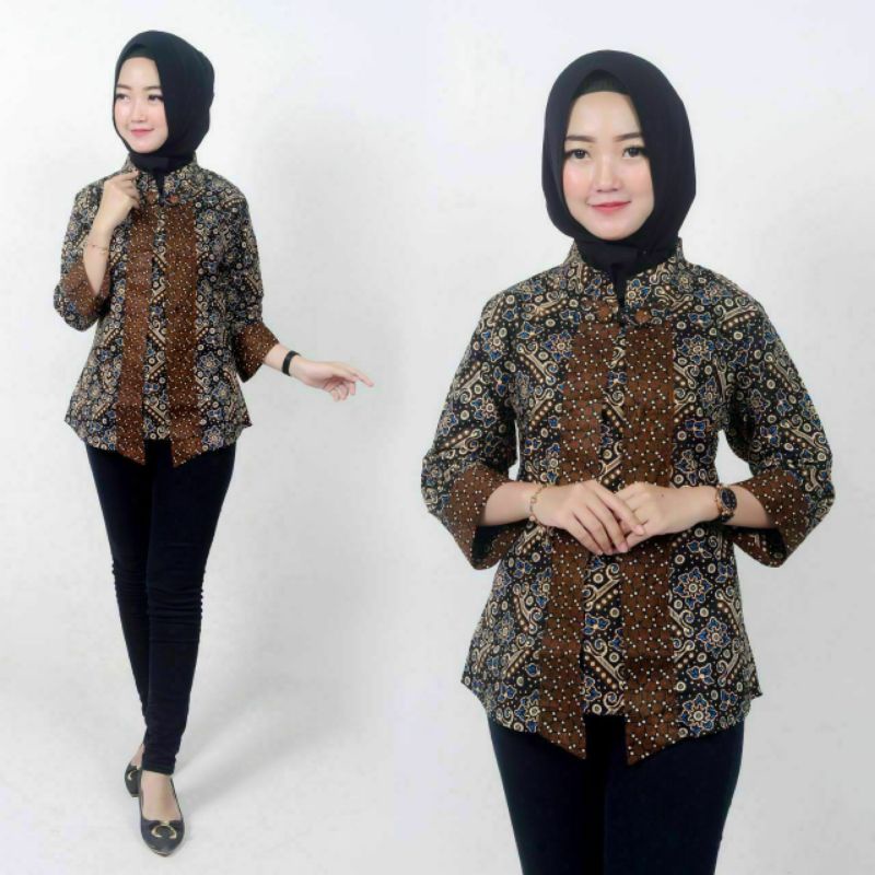 tey-17 Batik wanita ASJ SA HRB026 Kenongo Kemeja Tosca Pendek-No 10 Mataram HT