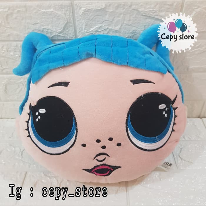 Bantal Boneka LOL Surprise / Boneka Kepala LOL Surprise Biru