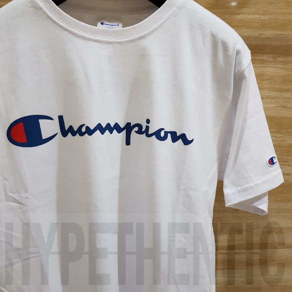 Champion Script Logo T-shirt White Original / Men Women T shirt Kaos Baju Putih Pria Wanita Unisex