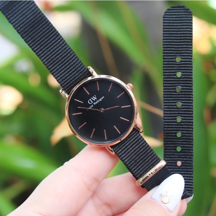 READY Jam tangan wanita dw kanvas full set - Hitam PROMO