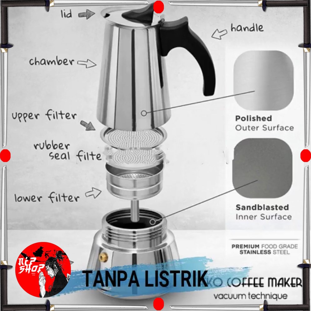 Espresso Coffee Maker Moka Pot Teko Stovetop Filter - Z21 - Silver