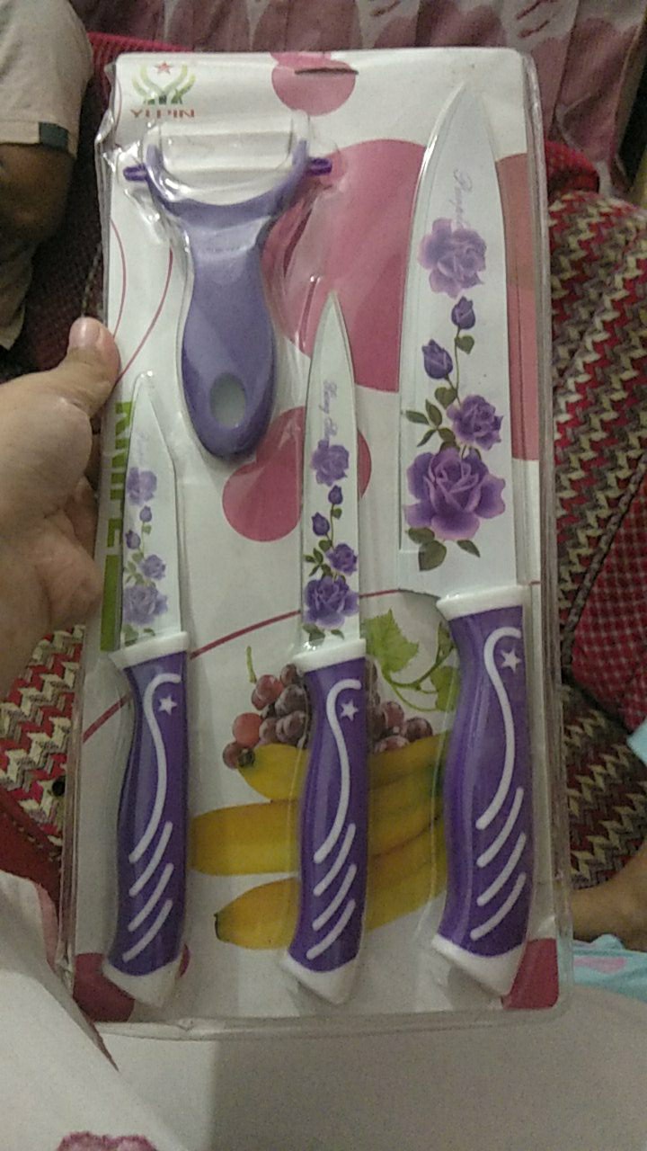 Pisau Dapur Keramik Set 4 In 1 + Peeler / Motif Bunga / Pisau Tajam Set Ceramic Cantik Anti Karat