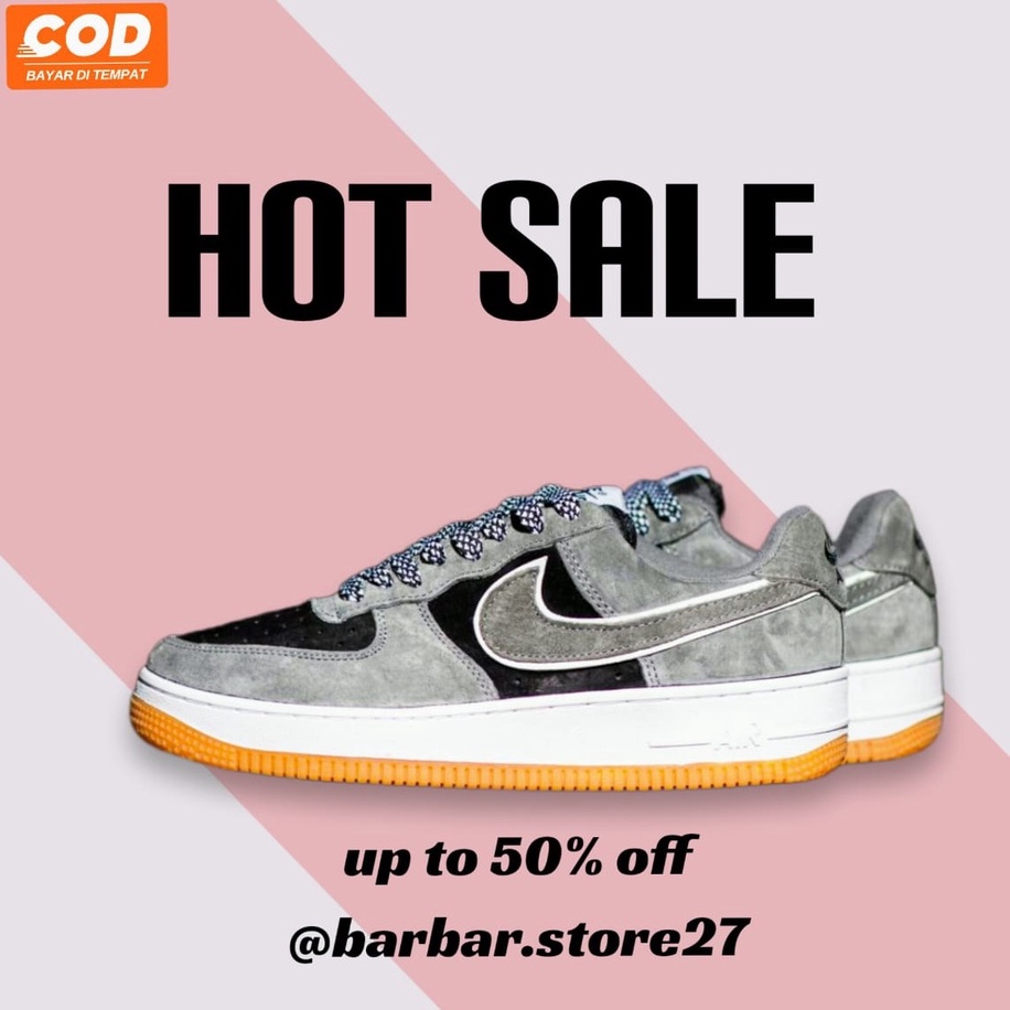 AIR FORCE 1 '07 SUEDE GREY BLACK GUM OBSIDIAN BLACK SEPATU SNEAKERS PRIA