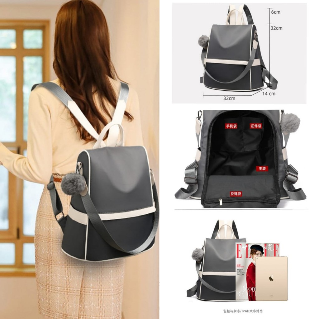 TAS RANSEL WANITA ANTI AIR IMPORT ABU-ABU NAMESI TA435G2 BACKPACK KOREA PUNGGUNG PREMIUM GENDONG SEKOLAH KULIAH KERJA CEWEK BATAM BRANDED ORI REMAJA MURAH