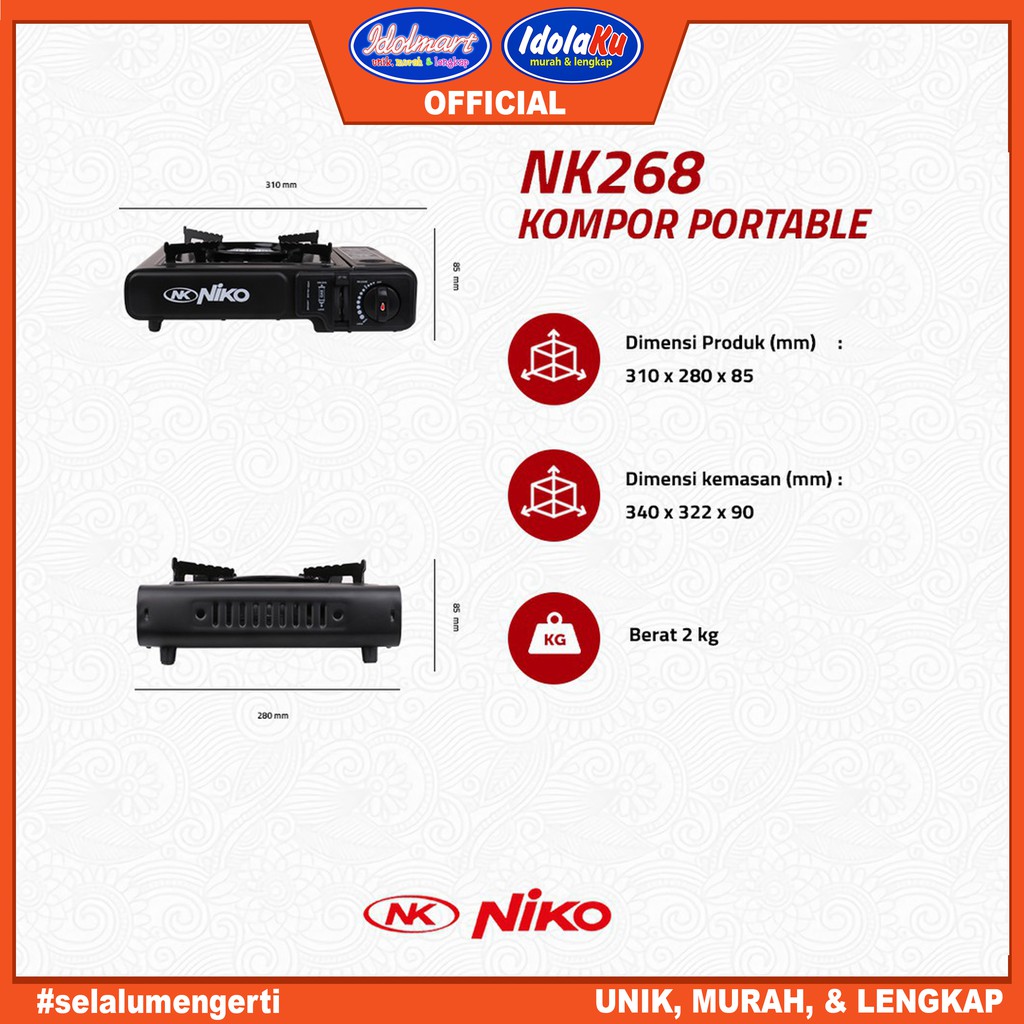 IDOLAKU Kompor Portable Niko Gas Stove Portable NIKO NK-268 kompor mini portable Niko Semarang