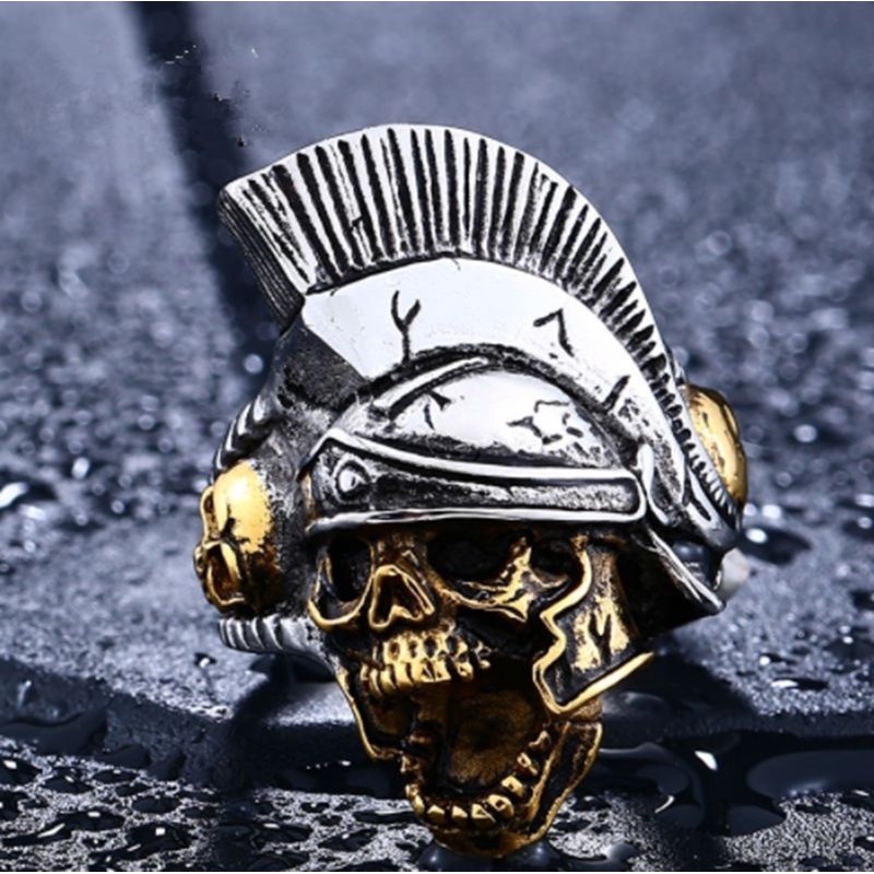 SEUSUK  Fashion Vintage Popular High Quality Punk Rome Fighter Skull Ring Jewelry