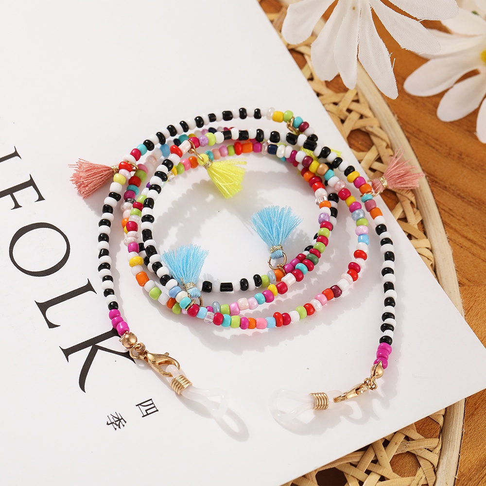 IFYOU Fashion Color Beads Hanging Necklace Face Mask Glasses Frame Seamless Hook Chain Women Jewelry Accessories