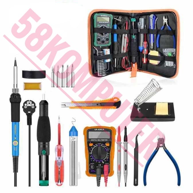 Paket Solder Lengkap 60W 220V Solder Listrik 10in1 Adjustable Temperature LCD Display 220V 60W