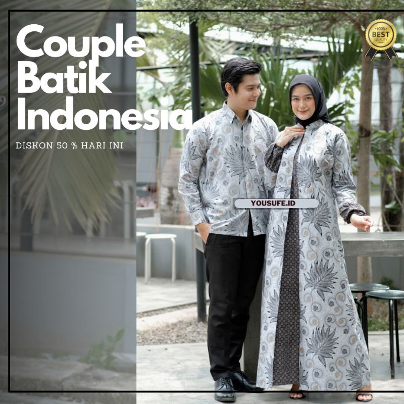 Couple Batik Kekinian Muslimah Hijab Terbaru Seragam Pernikahan Hajatan Pasangan Kemeja dan Gamis Cardy Lengan Panjang Murah Tidak Luntur Bisa Cod Shopee Termurah Kode Couple02BM