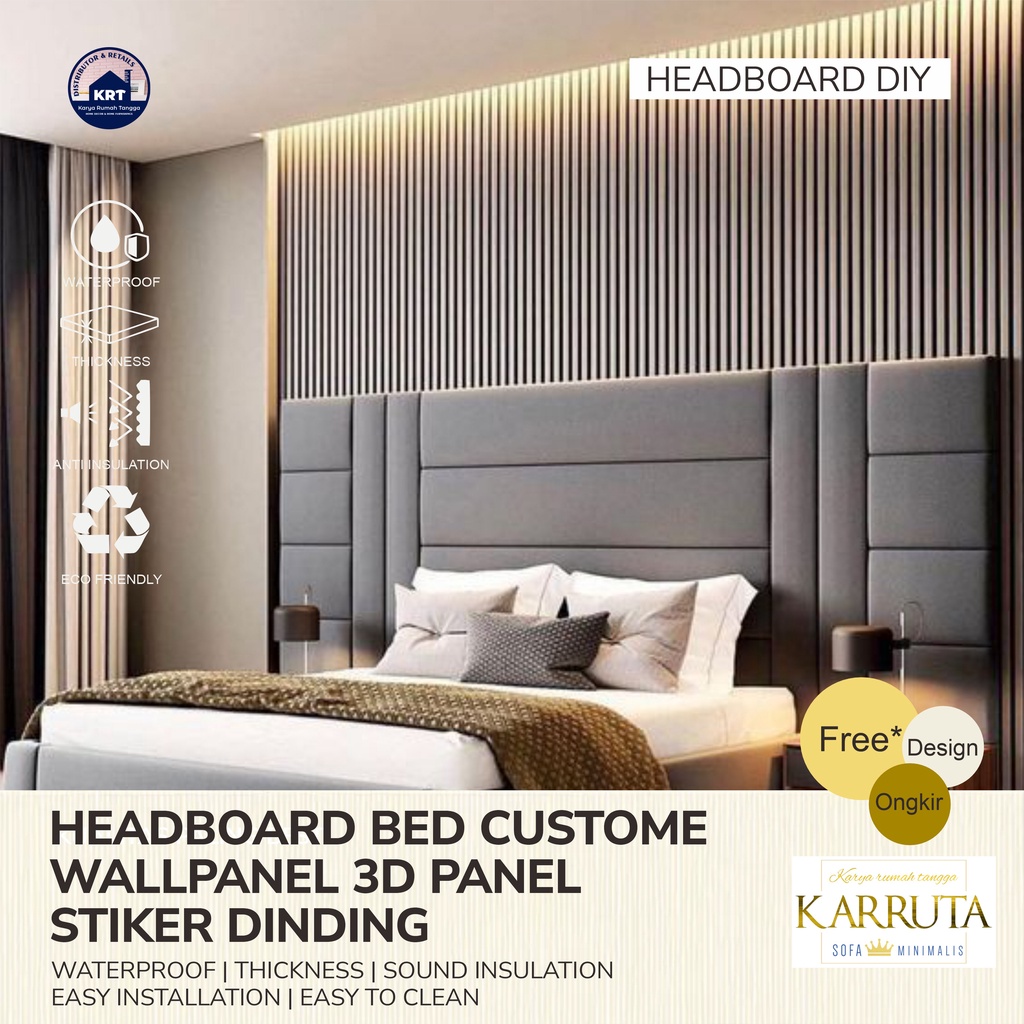 Karruta Custom Headboard Bed Foam Wallpanel 3D Sticker | Dinding Soft Panel Dinding Kedap Suara Wall